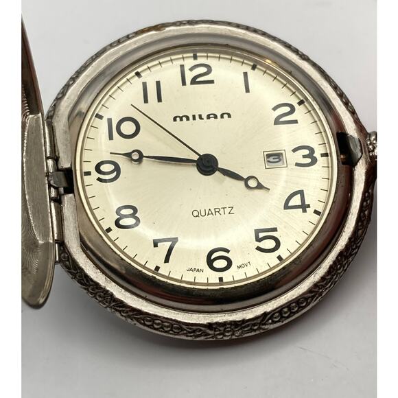 Milan Pocket Watch Mens Full Hunter 3D Deer Front - New Battery - Has Chain Clip - Picture 6 of 10